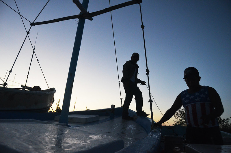 Pescadores de Isla Arena bloquean puente de acceso y queman lancha de depredadores de Pulpo Maya